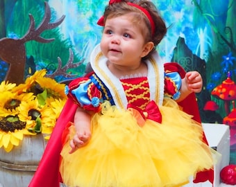 Abito tutu ispirato a Biancaneve - Costume da principessa per neonati e bambini piccoli, 1° compleanno, tulle fatto a mano, abito da favola