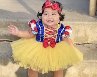 Snow White Inspired Tutu Dress - Baby & Toddler Princess Costume, 1st Birthday, Handmade Tulle, Fairytale Dress-Up
