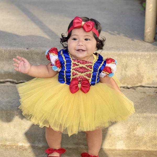 Snow White Inspired Tutu Dress - Baby & Toddler Princess Costume, 1st Birthday, Handmade Tulle, Fairytale Dress-Up