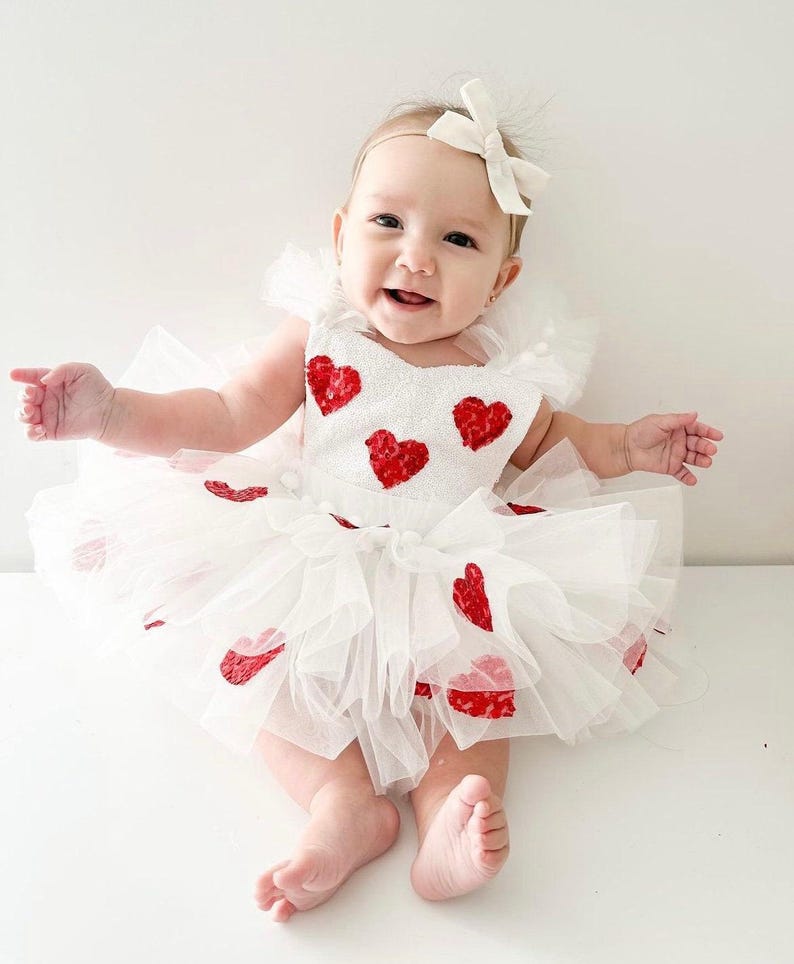 Valentines Day Outfit for Baby Girl,Toddler Valentines Dress,First Heart Birthday Dress,Baby Party Dress,Baby Tulle Dress