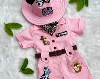 Personalized Safari Outfit for Baby & Toddler Girl - Wild One Birthday Safari Outfit - Halloween Kid Costume  - Baby Safari Jumpsuit