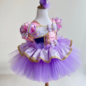 Robe Raiponce pour tout-petits Déguisement en tulle violet premier anniversaire Tutu de princesse violet Déguisement pour la récréation image 6