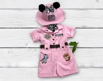 Personalized Safari Outfit for Baby & Toddler Girl - Wild One Birthday Safari Outfit - Halloween Kid Costume  - Baby Safari Jumpsuit