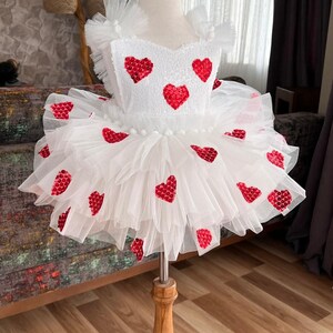 Valentines Day Outfit for Baby Girl,Toddler Valentines Dress,First Heart Birthday Dress,Baby Party Dress,Baby Tulle Dress