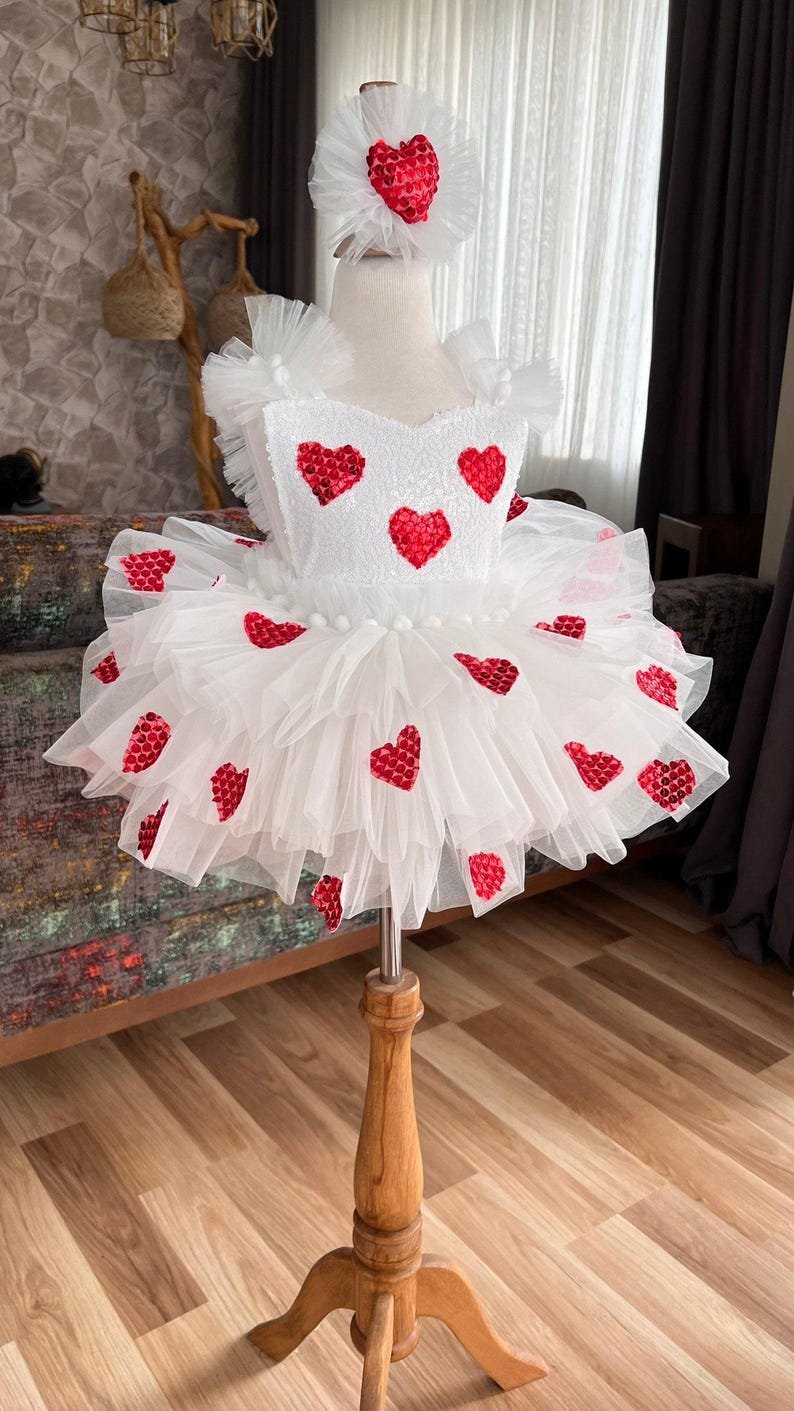 Valentines Day Outfit for Baby Girl,Toddler Valentines Dress,First Heart Birthday Dress,Baby Party Dress,Baby Tulle Dress