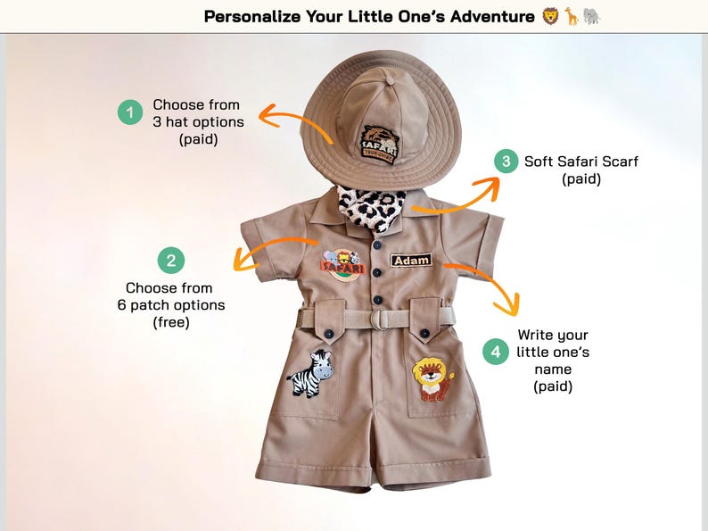 Personalized Safari Outfit for Baby & Toddler - Wild One Birthday Safari Outfit - Halloween Kids Costume - Safari Costume image 6