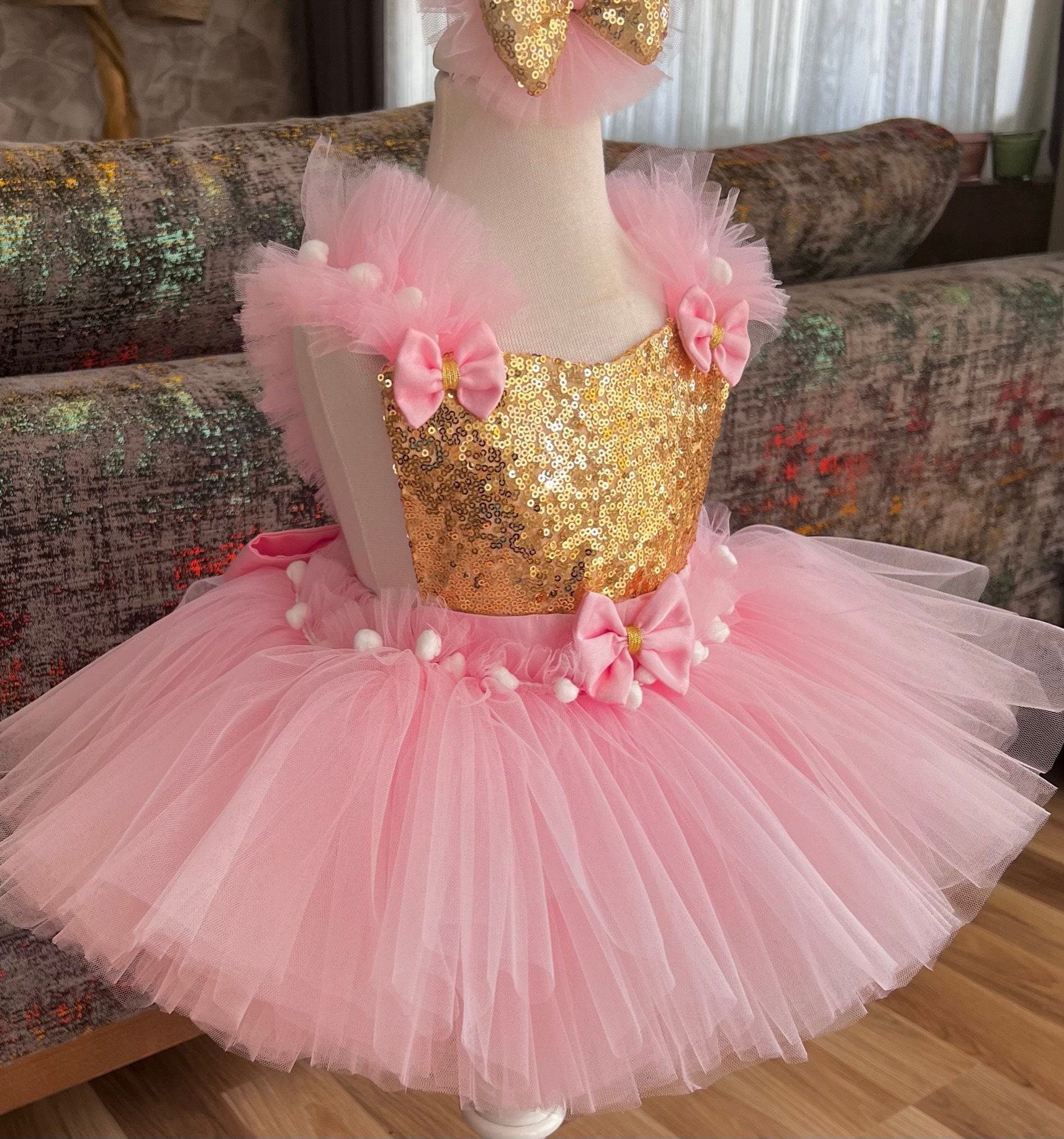 Toddler Girl Birthday Party Dress - Star Sequin Princess Tutu Dress With Pompoms