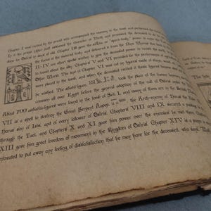 K&ouml;nnte beinhalten: Offenes Buch mit gealterten, vergilbten Seiten. Der Text ist mit schwarzer Tinte handschriftlich verfasst und beschreibt alt&auml;gyptische Rituale und Zauberspr&uuml;che. Es gibt auch Illustrationen von Hieroglyphen und Figuren. Das Buch scheint ein historischer oder religi&ouml;ser Text zu sein.
