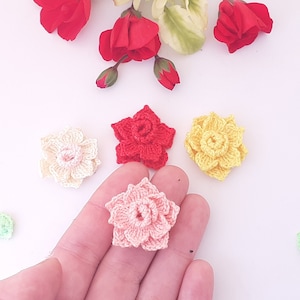 Crochet Flower Motif Pattern. Micro crochet rose pattern. Crochet small applique. Mini rose pdf tutorial. Crochet Flower for earrings.