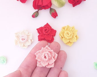 Crochet Flower Motif Pattern. Micro crochet rose pattern. Crochet small applique. Mini rose pdf tutorial. Crochet Flower for earrings.