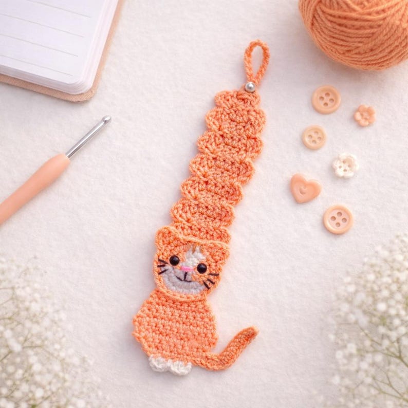 Crochet Cat Bookmark Pattern, Intermediate Flat Amigurumi (PDF Pattern ...