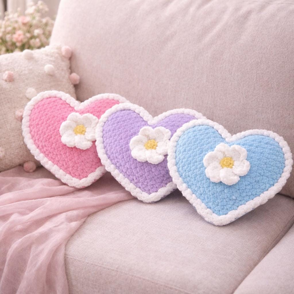 40 Heart Pillow Crochet Patterns for Cozy Home Decor and Handmade Gifts 36 Crochet Heart Pillow Pattern Plush Flower Cushion