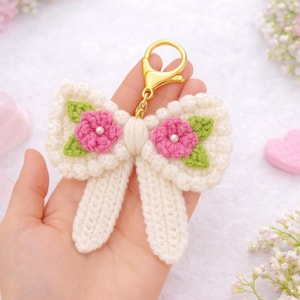 Crochet Bow Keychain Pattern, Floral Crochet Bow, Cottagecore Bag Charm, Easy Crochet Pattern, Digital PDF