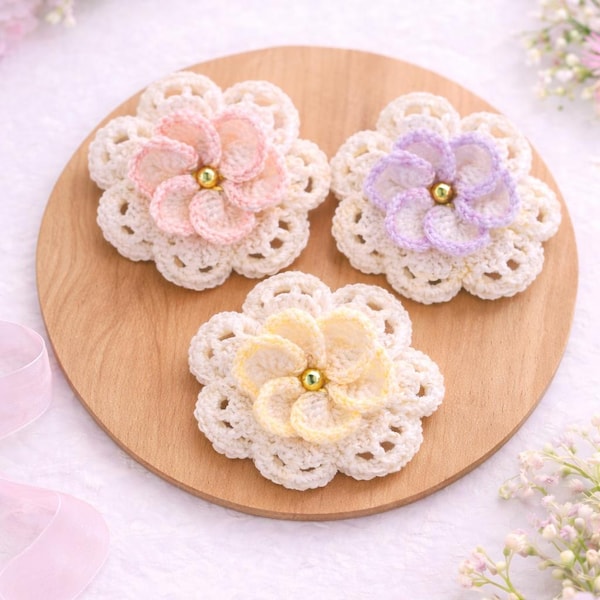 Patrón de aplique de flores de crochet: Diseño floral de encaje (Tutorial en PDF)