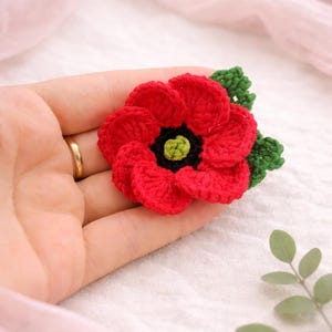 Crochet Poppy Brooch Pattern: Easy DIY Flower Applique (PDF Pattern)