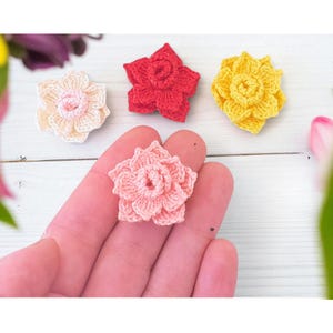 Mini rose crochet pattern. Micro crochet rose pattern. Crochet small applique. Mini rose PDF tutorial. Crochet Flower for earrings.