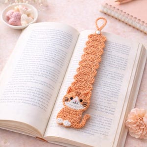 Modèle de marque-page chat au crochet, amigurumi plat intermédiaire (modèle PDF)