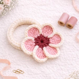 Häkelblumen-Haargummi-Muster: Easy 3D Petal Scrunchie (PDF Download)