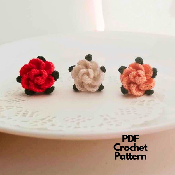 Small Rose Crochet Pattern. Crochet Flower applique pattern. Micro crochet pattern. Mini Rose for earrings, brooch,hairclip, baby headband.