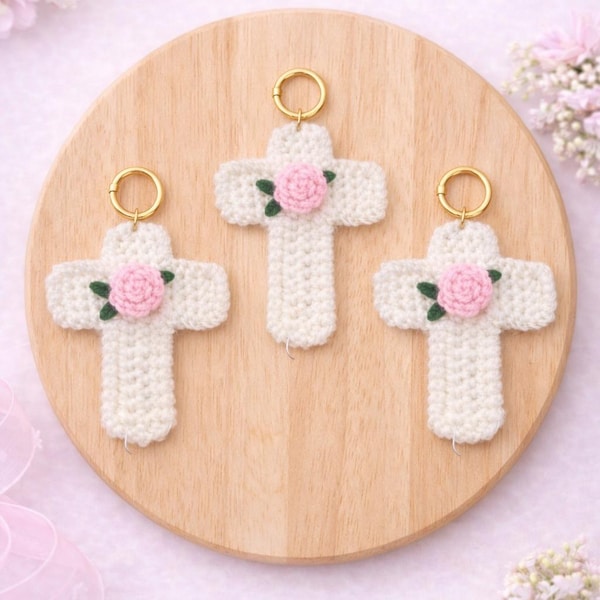 Patrón de llavero con cruz floral a crochet, regalo cristiano (patrón PDF)