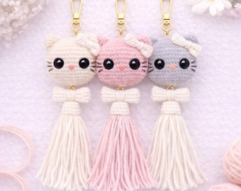 Virkad kattnyckelringsmönster, Kawaii Tassel Amigurumi (PDF-mönster)