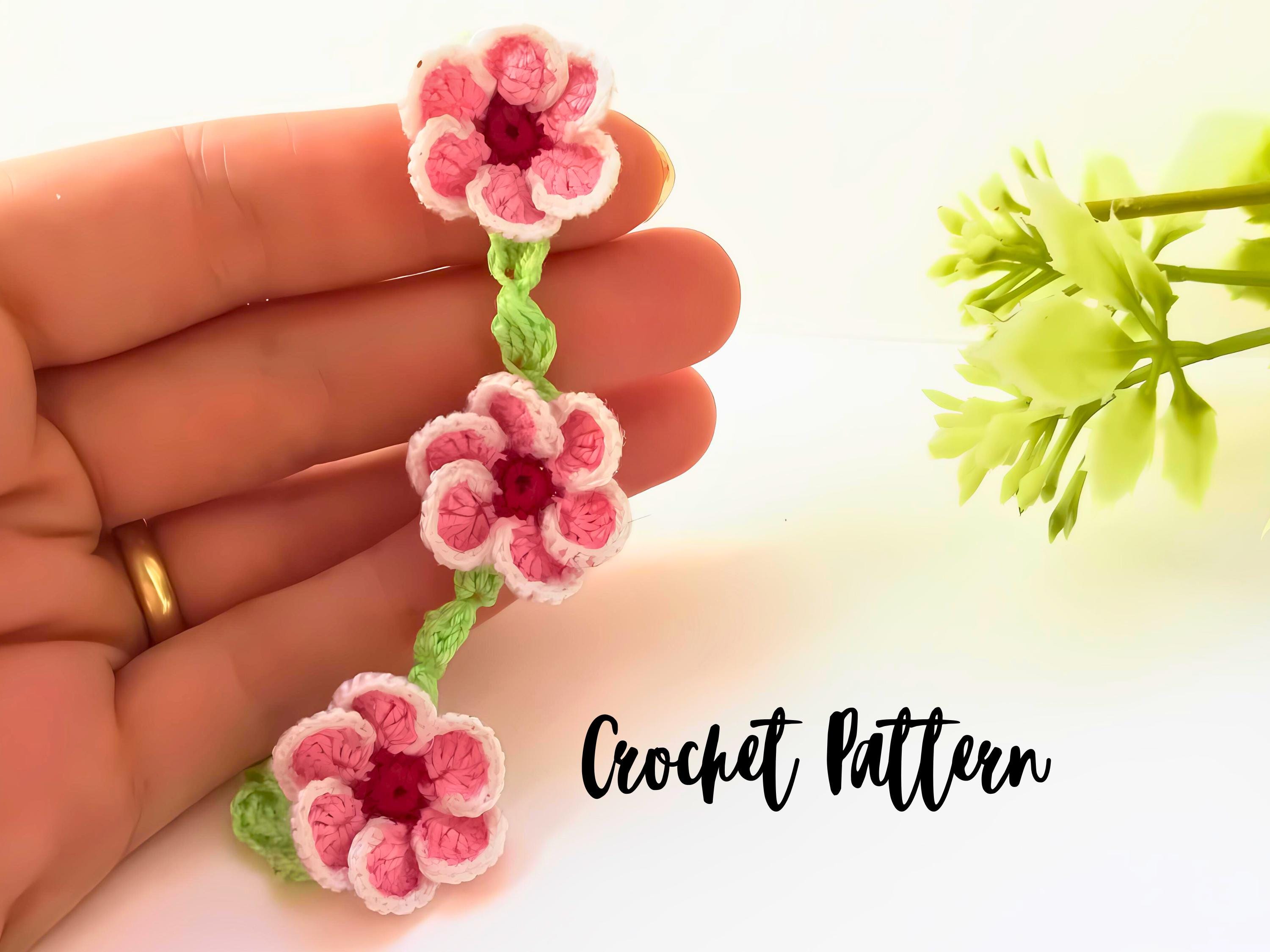 Micro Crochet Phone Lanyard Pattern: Cherry Blossom Bracelet (PDF