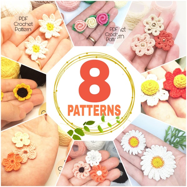 Mini flowers crochet  pattern small flowers applique crochet tiny motifs floral crochet pattern earrings microcrochet pdf easy quick gift