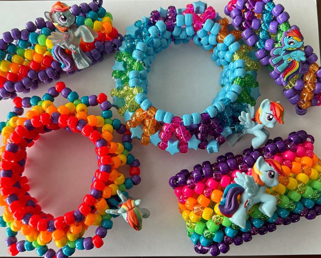 Rainbow Kandi Single Bracelets Lot Of 6 Sparkle Rave PLUR EDM Festival EDC  Pride 