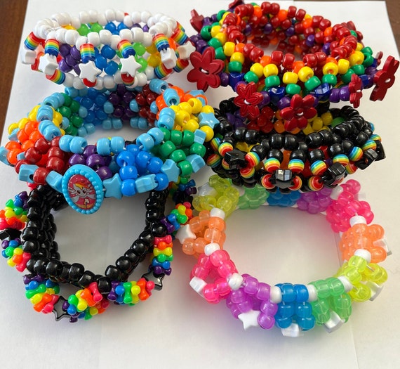 Rainbow Kandi Cuff Bracelet: Rave Festival EDM Jewelry