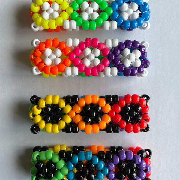 2D DNA rainbow Kandi cuff bracelet in black or white. Perfect for any festival. EDC PLUR rave accessory