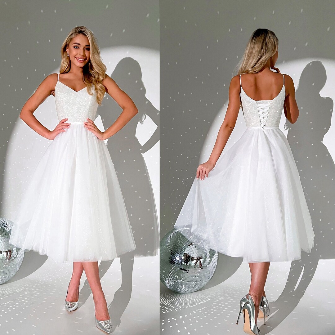Tea Length Wedding Dress on Corset Short Wedding Dress With - Etsy