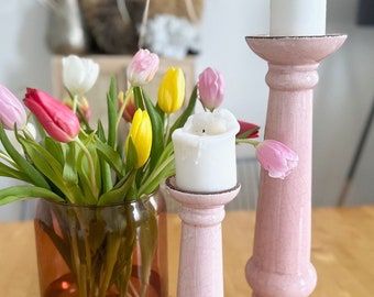 Candelabro craquel en rosa viejo con bonito esmalte