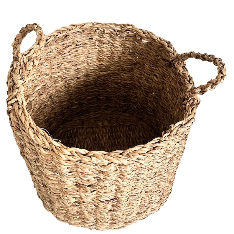 Decorative basket, storage basket, storage basket, round basket with sturdy handles, made of seagrass image 4