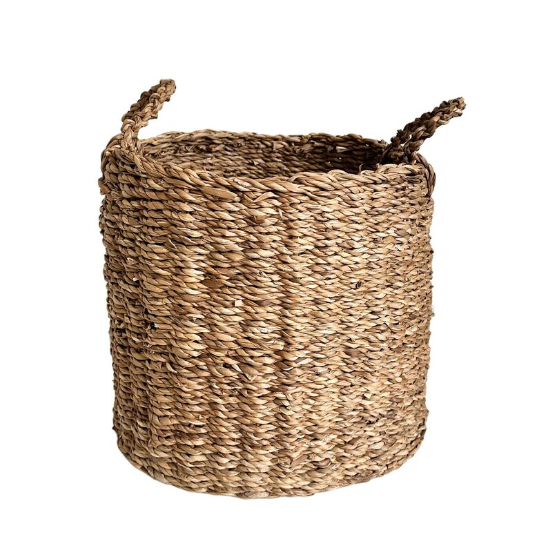 Decorative basket, storage basket, storage basket, round basket with sturdy handles, made of seagrass image 3