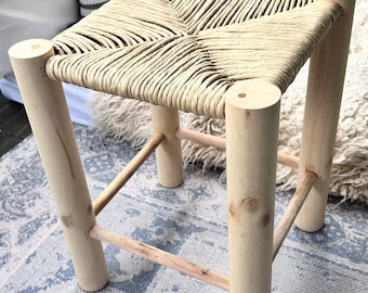 BOHO stool Wooden stool Stool with woven seat, natural finish