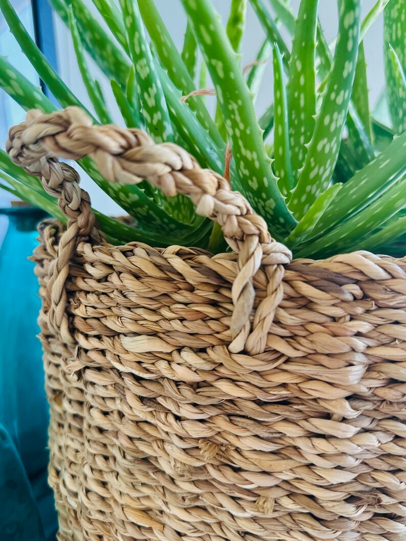 Decorative basket, storage basket, storage basket, round basket with sturdy handles, made of seagrass image 2