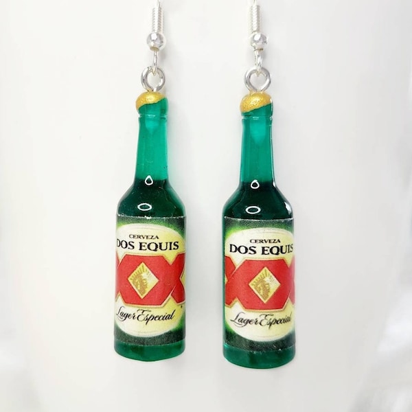 Creative and funny beer bottle earrings/ unique and funny handmade earrings/ unique drop earrings/ cool summer party earrings/ dos exquis