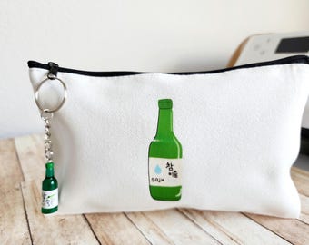 Soju 소주 cosmetic pouch, Korean liquor Soju cosmetic pouch/ Korean culture merch/ K drama merch/ Korean wedding favor/ bridal shower favor