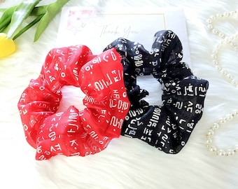 unique 한글 scrunchies with Korean alphabet lettering fabric/ eye catching Hangul pattern hairscrunchies/ hanbok accessories