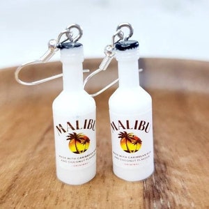 Creative and fun Malibu rum bottle earrings/ unique and funny handmade earrings/ unique drop earrings for summer party/ fun summer earrings