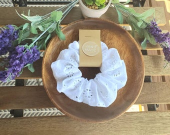 handmade boho style  white scrunchies made with 100% cotton