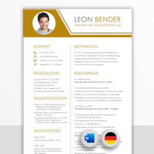 Szablony aplikacji Word Gold CV Szablon CV Szablon aplikacji Przykład szablonu aplikacji Arkusz motywacyjny List motywacyjny Niemiecki projekt