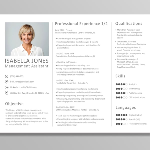 Horizontal Resume USA Widescreen | Word + Open Office + Pages | with Cover Letter + Cover Page Landscape CV Coverletter simple application