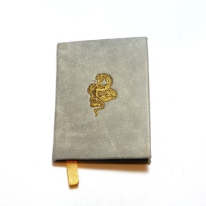 Handmade Grey Leather Bound Mini Notebook with Embossed Skull and Snake | Great Gift for D&D and RPG Fans