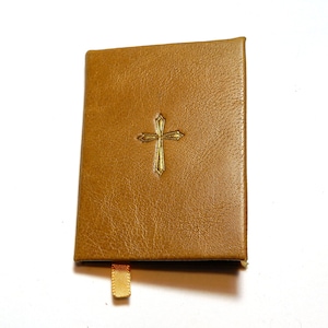 Handmade Brown Leather Bound Mini Notebook with Embossed Paladin or Cleric Cross | Great Gift for D&D and RPG Fans