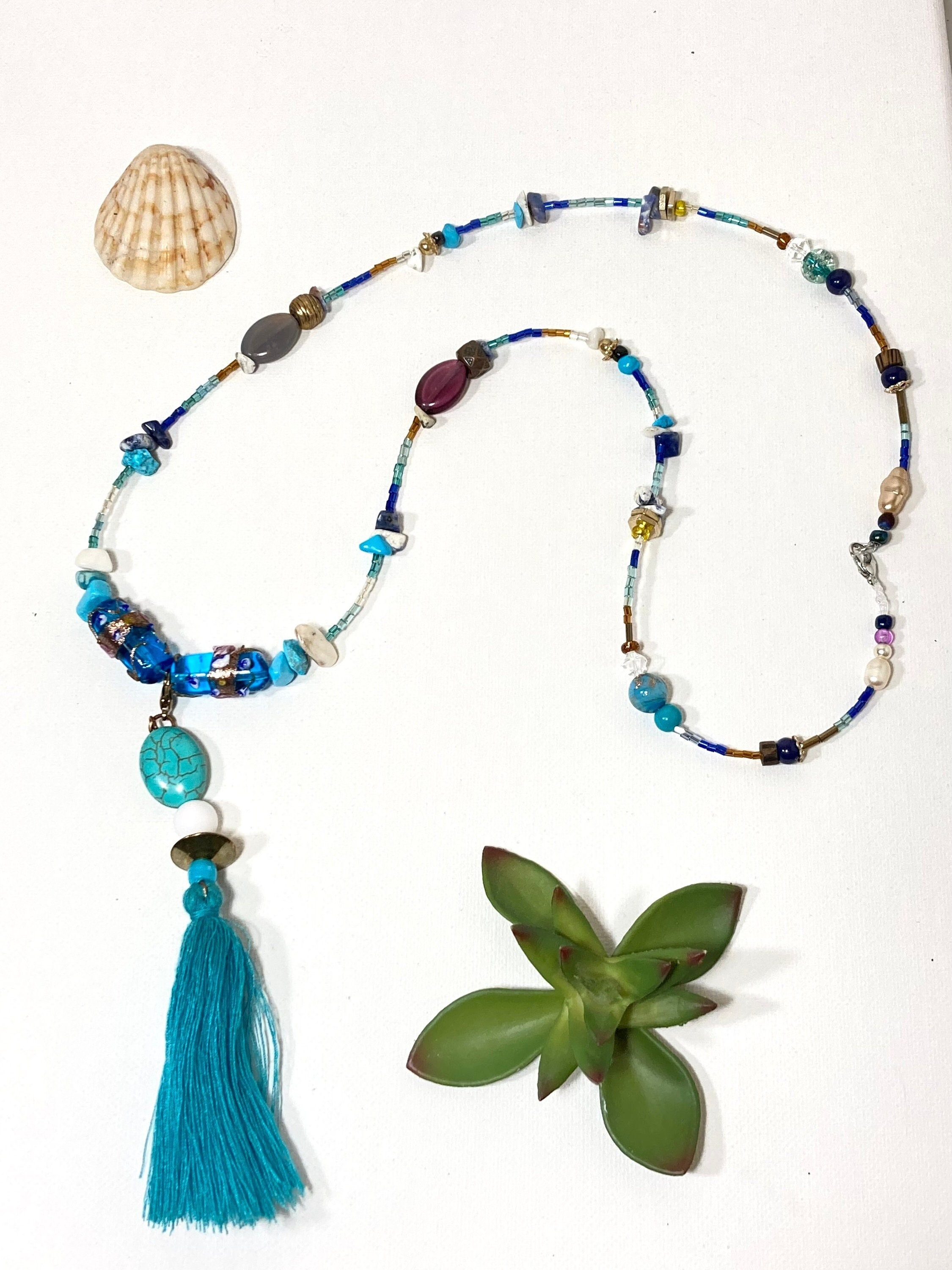Beaded Necklace with Tassel African- Handmade NGUNI Details about   NWT Shades of Blue 