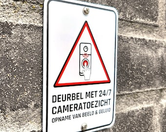 Metalen bord cameratoezicht voor slimme deurbel 65x90mm.