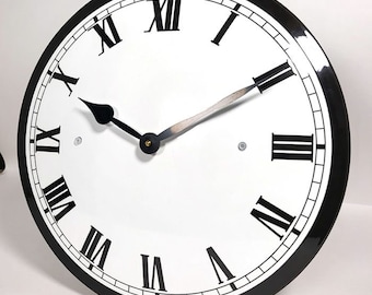 Handmade Enamel clock Ø40cm. white/black