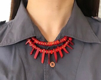 Red Coral Necklace, Handmade Gift for Mother Girlfriend Wife Woman Her, Red Natural Stone Unique Jewelry, Mother's Day Gift