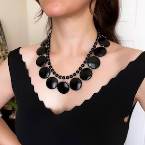 Onyx Bold Statement Necklace Set for Women, Black - White Gemstone Chunky Multistrand Jewelry, Unique Design Black Evening Occasion Necklace